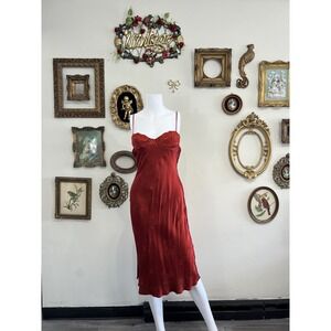 Rumored Rust Red Satin Lace Underwire Midi Dress Size XS